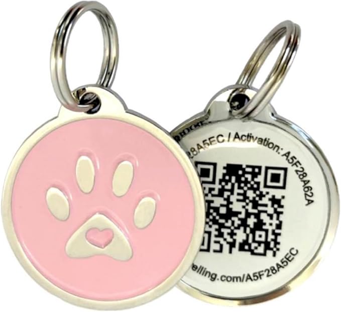 Pet Dwelling QR Pet Tag – Easy Scan Instant Location Alerts, Online Pet Profile with AI Feature for Dogs & Cats (Pink Paw)