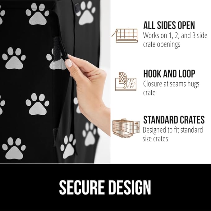 GORILLA GRIP Dog Crate Covers Compatible with Amazon Basics Crates, All Sides Open, Privacy Cover Fits 42" Wire Kennel, Breathable Mesh Windows, Light Reducing Puppy Training Cage Topper, Black Paw