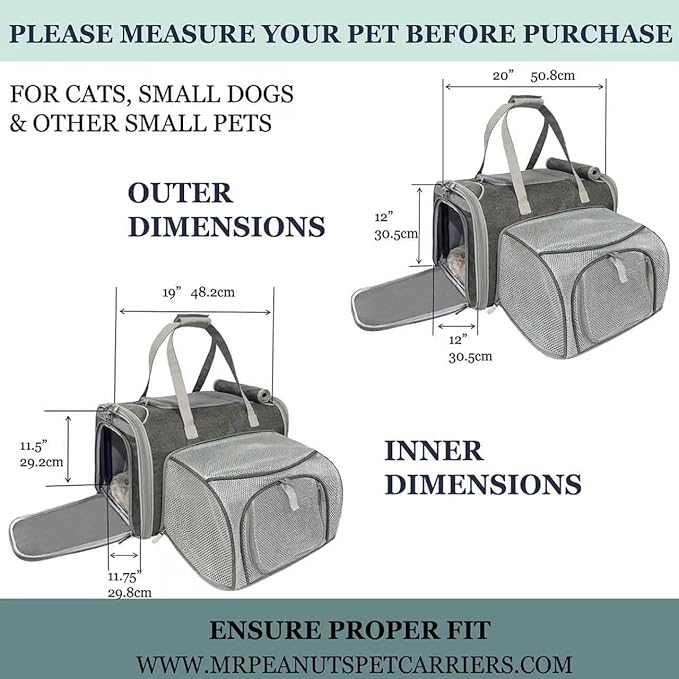 Mr. Peanut's Gold Series Big Apple XL Expandable Pet Carrier V3.0 (Charcoal Ash)