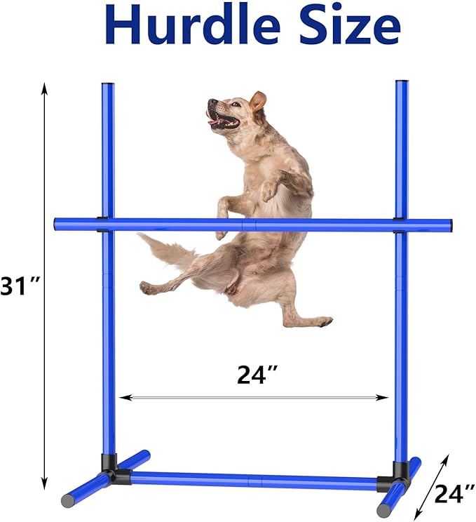 6 Weave Poles & 2 Hurdle Dog Agility Set, Indoor & Outdoor Training Equipment with Support Feet, 31" Height, 24" Spacing, Storage Bag