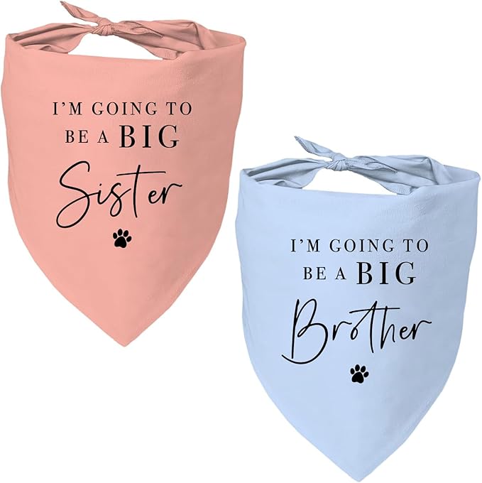 2 Pack Dog Bandanas for Pregnancy Announcement, I'm Going to Be A Big Brother Sister Cute Adjustable Pet Bandana Scarf for Small Medium Large Dogs, Gender Reveal Dogs Accessories (Blue&Pink)