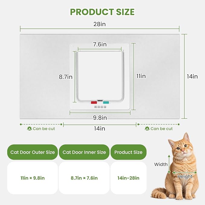 Cat Door for Window, 4 Locking Modes for Safety Cat Window Door, Fits 14"-28" Width Window, Durable Weatherproof design Cat Door, Magnetic Closure, Wider View, Pet Door With Safe & Comfortable for Cat