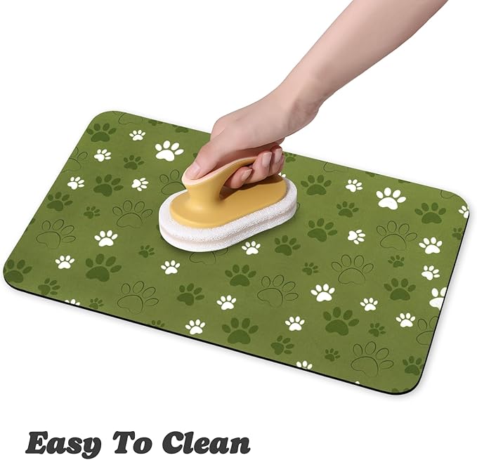 Dog Food Mat, Absorbent Water Bowl Mats Cat Pet Feeding Placemats Dark Green 16 * 24 inch