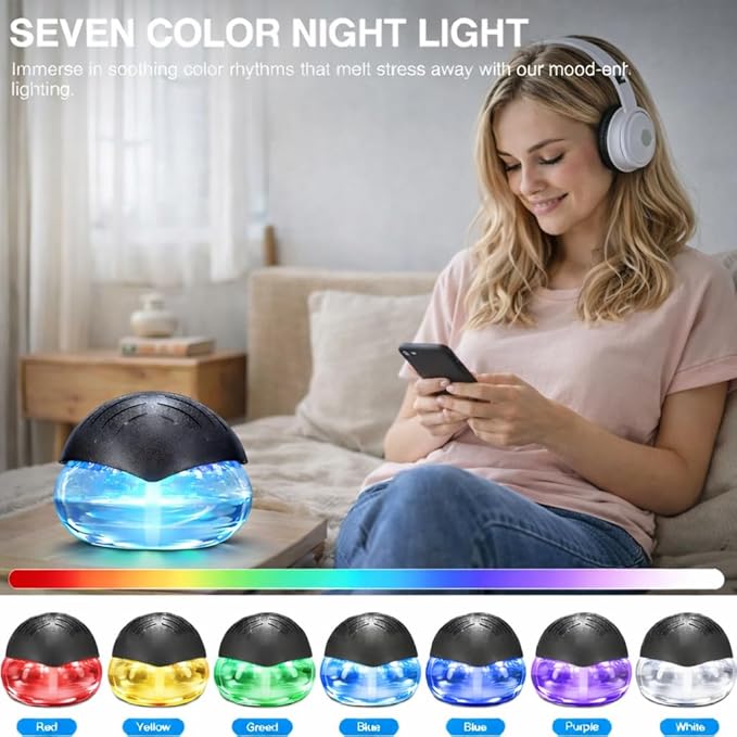 Water Air Washer for Home, Humidifier & Essential Oil Diffuser, 7-Color LED Mood Light, Auto Shut-Off, Includes 24x10ml Essential Oils Variety Set, Air Freshener for Pet & Smoke Odors, Black
