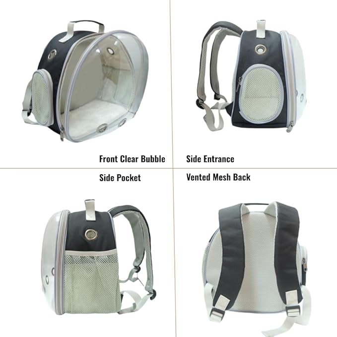 Small Animal Carrier Guinea Pig Backpack,Transparent, Breathable Backpack Carrier for Hedgehogs, Rabbits, Birds, Squirrels, Hamsters, Lizards Comfortable, Portable Travel Bag for Small Pets (Black)