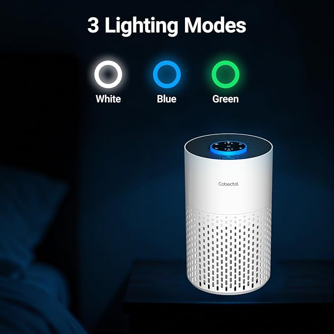 Air Purifiers for Bedroom Home, Cobectal Air Cleaner with H14 True HEPA 3-in-1 Filter for Room up to 1050 ft², Sleep Mode & Aroma Function, Portable Air Purifiers for Office, Dorm, RVs, White
