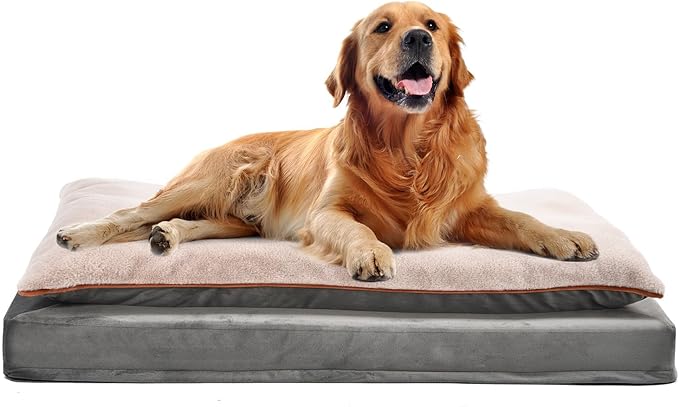 Amazon Basics Washable Dog Bed with Cooling Gel Memory Foam, Pressure-Relief Support for Dogs up to 120lbs, Non-Slip Bottom, Removable Cover, Giant Sized (48" x 36"), Grey