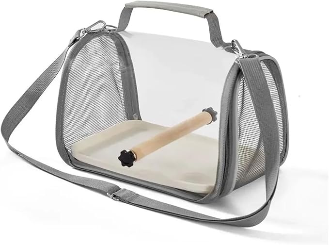 Portable Bird Travel Carrier for Small Birds and Parrots - Wooden Cage with Side Perch, and Mesh Window Accessory