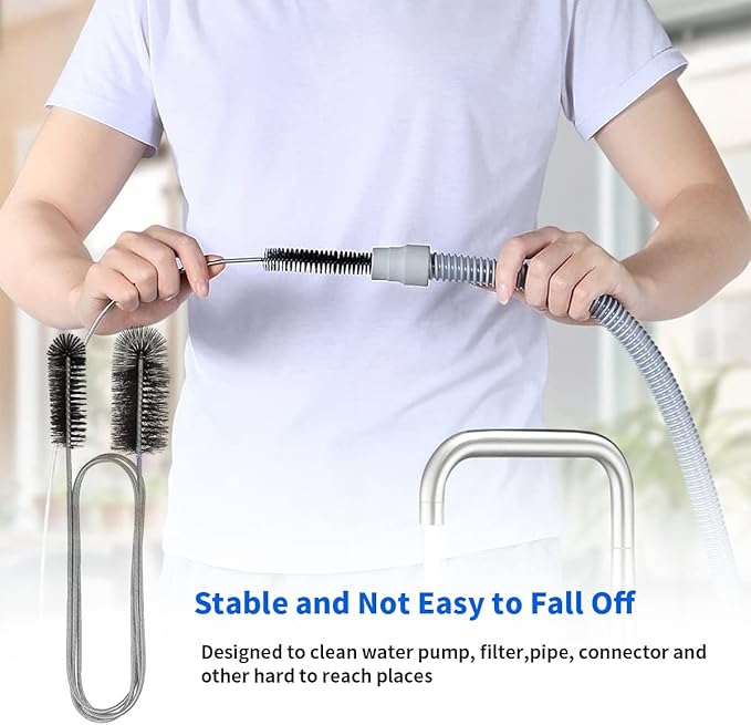 10PCS Flexible Drain Brush Straw Cleaner Brush Set,Pipe Cleaners Brush,61Inch Stainless Steel Double-Ended Hose Brush 8.2Inch Nylon Long CPAP Tube Cleaning Brush for Home Kitchen Sink Plumbing