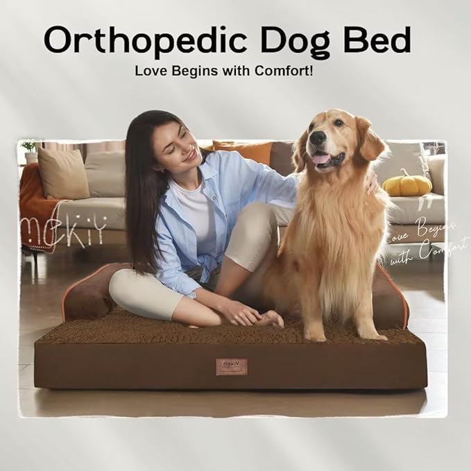 Large Dog Bed Orthopedic Washable - Beds Bolster - Waterproof with Removable Cover - Extra XL XLarge Big Dogs - Memory Foam Couch Sofa - Coffee Dog Bed