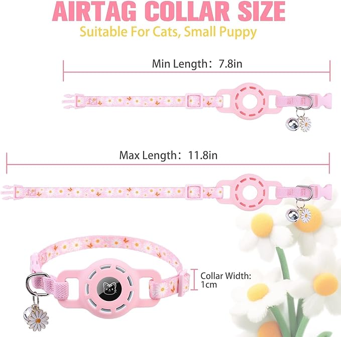 BINGPET AirTag Cat Collar with Bells, Upgraded Safety Elastic Collar with Airtag Pet Collar Holder, Anti-Lost Cat Collars for Girl Boy Cats, Anti-Suffocation Kitty Puppy Collars