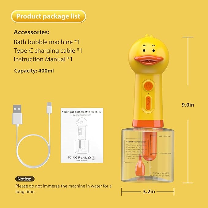 Electric Dog Shampoo Dispenser & Foam Sprayer – Automatic Dog Soap Dispenser, Rechargeable Dog Shampoo Foamer, IPX7 Waterproof Pet Bath Supplies for Dogs, Cats & Puppies
