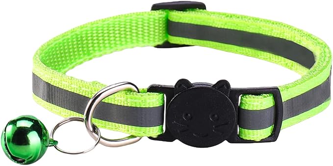 14 Pack Breakaway Cat Collar with Bell, Reflective Kitten Collar for Girl Boy Cats, Safety Buckle Adjustable 7.5-12.5 Inch, 0.4 Inch Width Lightweight, Pet Gifts (Fluorescent Green)