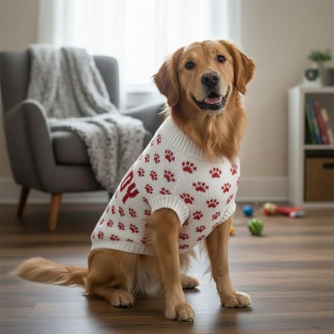 Custom Pet Knit Sweater with Name Personalized Dog Cat Outfit Paw Pattern Winter Warm Clothing for Puppies Kittens Holiday Birthday Gift Keepsake Comfortable Everyday Wear