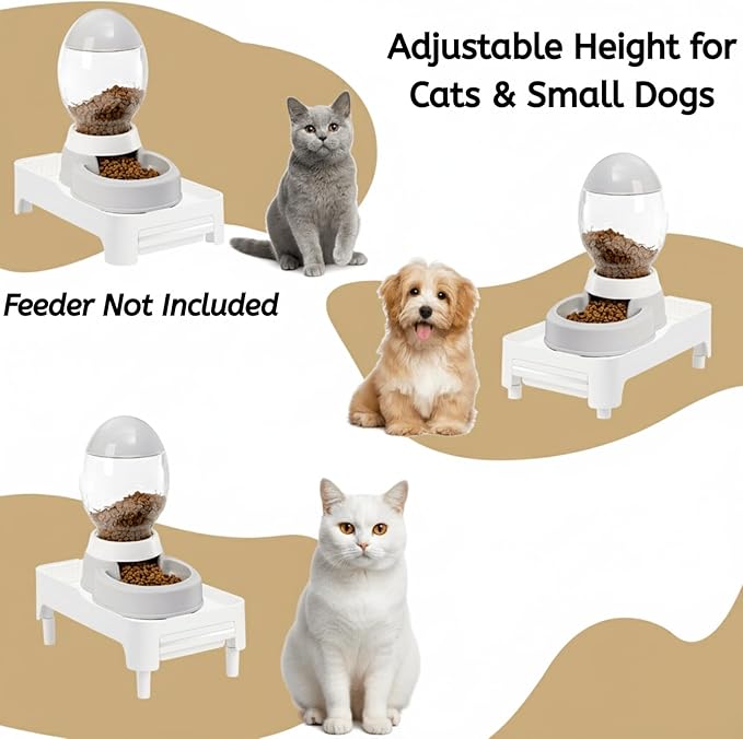 YOUEON Raised Pet Feeder Stand for Cats and Dogs Neck Health, Adjustable Height Elevated Shelf Suitable for 90% Automatic Pet Feeder & Water Dispenser, with Drawer to Stock Pet Snacks, Canned Food