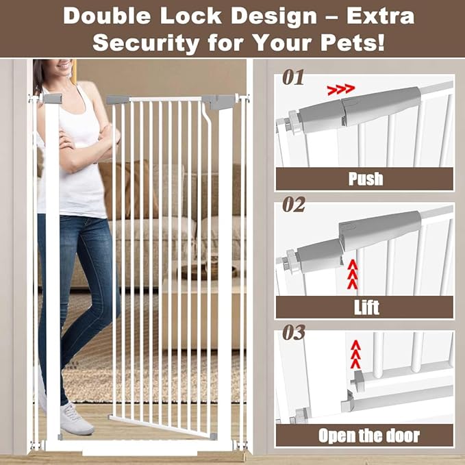 Fairy Baby 51.18" Extra Tall Cat Gate for Doorway, Adjustable 29.5"-32.6" Wide Pressure Mounted Dog Gate Indoor for Stairs, Child Safety Gate Metal Auto Close Baby Gate for Pet Kid Walk Through, White