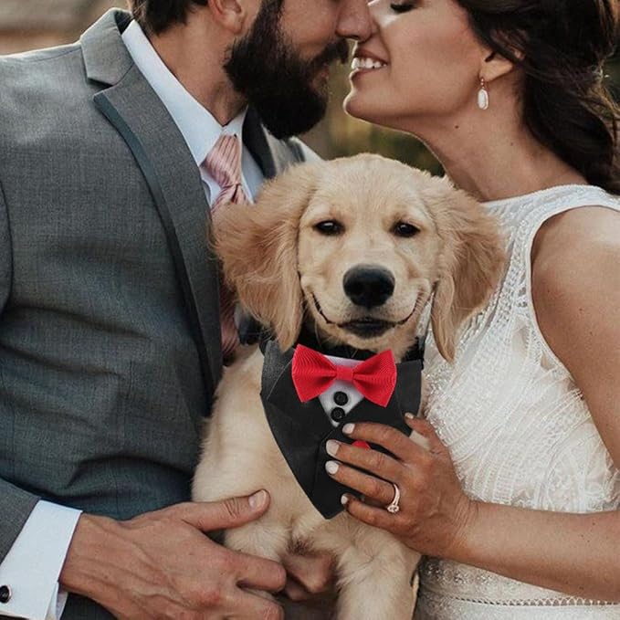 Tuxedo Dog Collar for Wedding Engagement and Birthday,Adjustable Formal Dog Bandanas Collar with Bow Outfit,Suitable for Small Medium Large Dog
