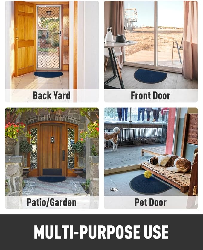 tchdio Door Mat Outdoor Indoor Entrance Doormat-Semicircular Durable Rubber Non Slip Front Door Mat for Outside Inside Entry Entryway Dirt Trapper WelcomeMat for Muddy Paws and Shoes-Blue 24”x47”