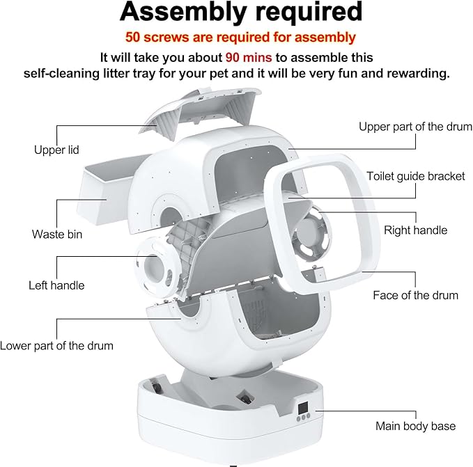 Automatic Cat Litter Box Self Cleaning - APP Control - Weight Monitoring - Ultra-Quiet, Medium Cats and Kittens Litter Box, Safe Anti-Pinch【Assembly Required】- White