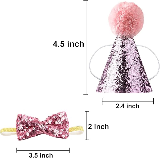 Christmas Pet Party Jazz Hat and Blingbling Bow Tie Breakaway Collar Set, Adjustable Headband for Kitten Puppy Small Dogs Cats (02 Pink-Hat)