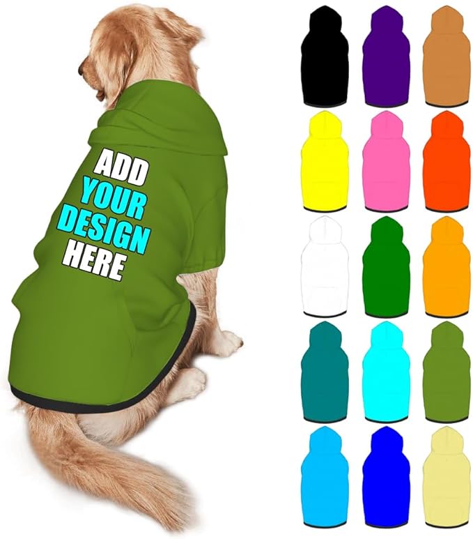 Personalized Dog Hoodie Customized with Name Photo Pet Warm Sweater Hoodie for Medium Large Dogs & Cat Puppy, OliveDrab, XXL