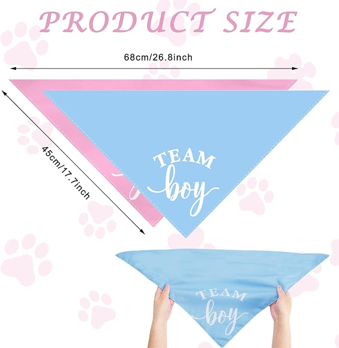 Whaline 2 Pack Gender Reveal Dog Bandana Team Boy Team Girl Triangle Pet Scarf Pink Blue Pregnancy Announcement Pet Neckerchief for Pets Daily Wear Photo Prop Party Supplies, 26.8 x 17.7 x 17.7 Inch