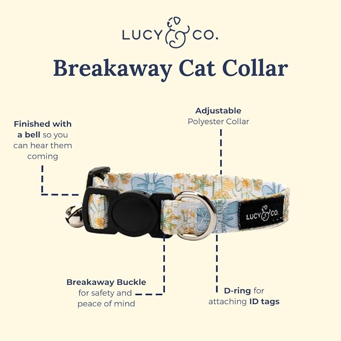 Lucy & Co. Sunshine and Daffodils Breakaway Cat Collar, Adjustable Safety Breakaway Buckle, Cute Printed Cat Collar, Large