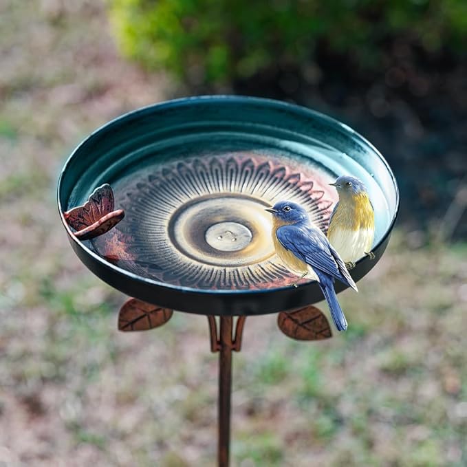 DREAMSOUL 38 Inch Bird Bath with 5 Prongs Stake, Vintage Bird Bath for Outside, Garden Metal Birdbath Stake for Yard Lawn Decor