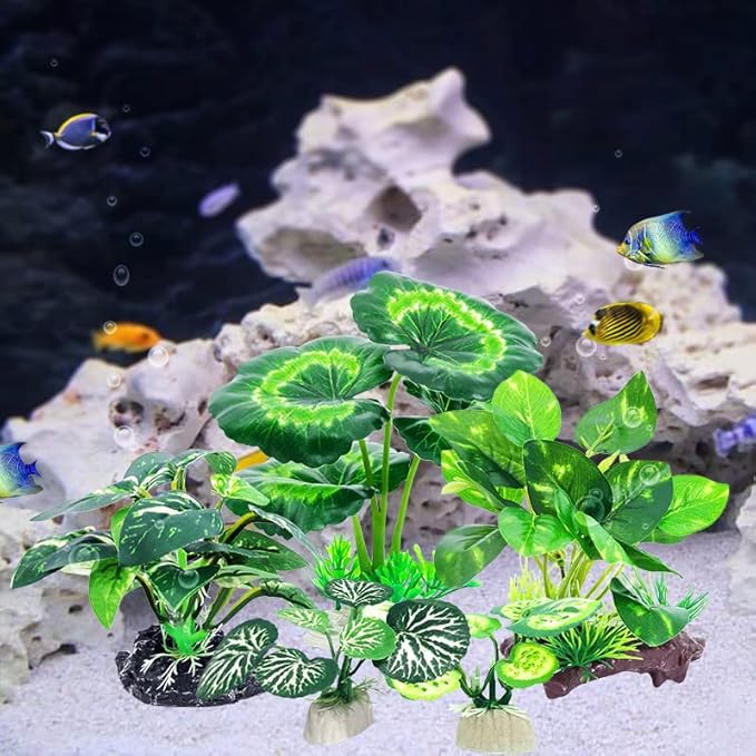 5Pack Tall Aquarium Plants - Reptile Habitat Plants Realistic Silk Fake Betta Fish Tank Decor for Terrarium Aquascaping