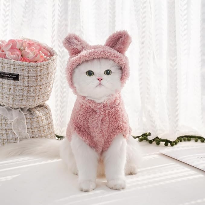 Selena Cat Bunny Ears Costume Cute Dog Kitten Hoodies Sweater Rabbit Ears Puppy Pet Apparel (Small,Pink)