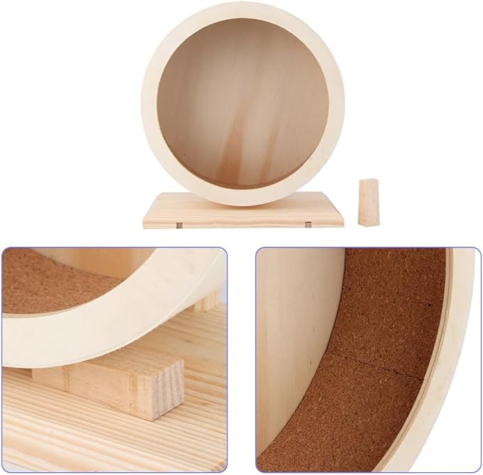 Wooden Hamster Exercise Wheel, Silent Silent Running Wheel Wooden Small Pets Quiet Spinner Play Toy Cage Accessories for Dwarf Syrian Hamster Rat Gerbil Mice Guinea Pigs(S)