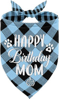 Dog Bandana for Happy Birthday Mom - Classical Plaid Printing Scarf Accessories, Pet Gift for Mom's Birthday Party (L16)