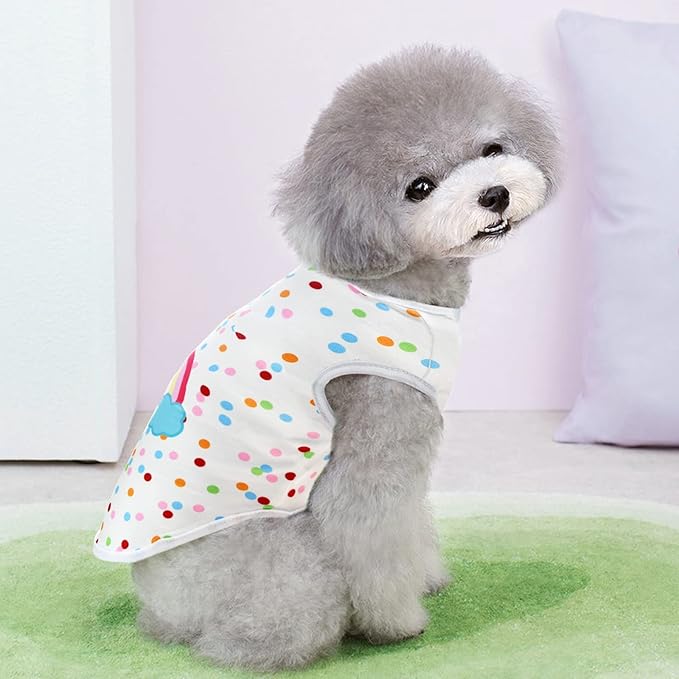 4Pcs Cat and Dog Shirts - Polka Dot Vest, Stripe Sleeveless T-Shirt, Pet Soft Breathable Clothes for Small Medium Puppy Kitten M