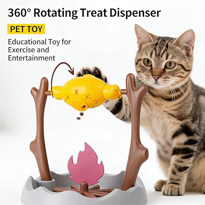 Cat BBQ Toy,11" High Cats Treat-Dispensing Slow Feeder,Pets Dry Food Dispenser,Cats Slow Feeding Snack Bowl, Grilled Fish Spinning Toy, Food Puzzle Cat Toy