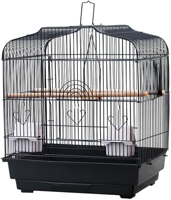 Travel Bird Cage 20.5x18.1x14.2 Inch, Portable Bird Carrier with Handle & 2 Perches for Small Birds, Parrots, Cockatiels, Budgies, Conures, Lovebirds, Canaries, Finches - White Metal Wire Cage