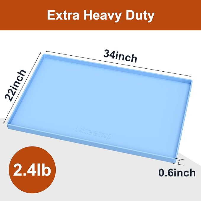Extra Thick Silicone Mat Waterproof with Raised Edge 34" x 22", Under Sink Mat for Kitchen & Bathroom, Kitchen Cabinet Liner, Multi-Purpose for Storage & Protection, Blue