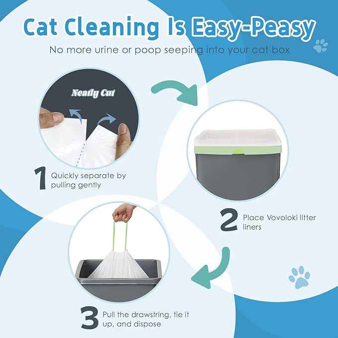 60 Count Cat Litter Box Liners Bag Compatible with Meo Want Self-cleaning Cat Litter Box MW-SC01 MW-SC02 MW-LR01, Leak-Proof Drawstring Bags - Heavy Duty Replacement Liners 18" x 12.6"