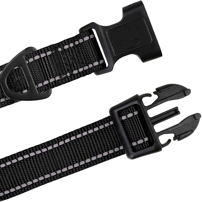 TagME Reflective Nylon Dog Collars, Adjustable Classic Pet Collar with Quick Release Buckle for Small Dogs, Black, 5/8" Width