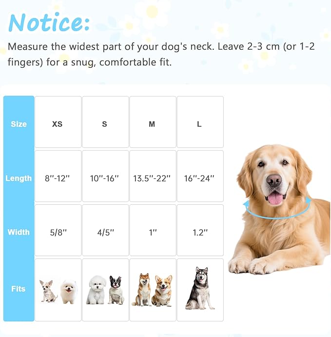 Dog Collar for Small Medium Large Dogs, Spring Blue Dog Collars with White Flowers, Adjustable Cotton Dog Collars, Cute Girl or Boy Dog Collar Ideal for Gifts,Pet Accessory,XS