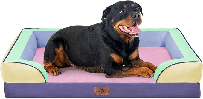 Comfort Expression Orthopedic Dog Bed for Extra Large Dogs 45x35 Inch, Waterproof Egg Crate Foam XL Pet Bed with Removable Bolsters, Dog Couch with Washable Cover & Non-Slip Bottom, Frosted Grape