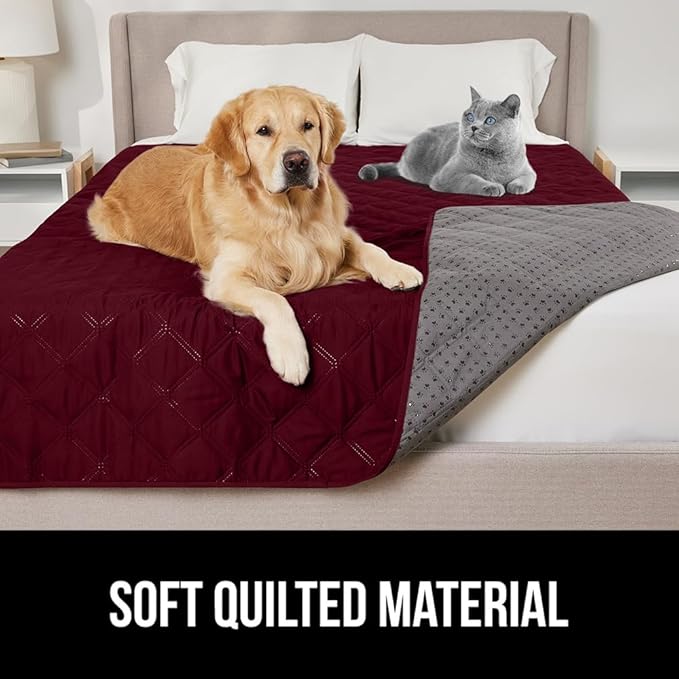 GORILLA GRIP Waterproof Bed Cover for Dogs, 82x52, Gripped Slip Resistant Backing, Leak Proof Washable Dog Blanket Covers Sofa, Couch, Sectional, Crate, Car, RV Seats, Pet Puppy Essentials, Burgandy