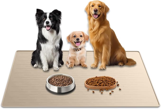 40"x30" XXL Silicone Dog Feeding Mat, 1.5MM Extra Thick Dog Bowl Mat for Food and Water, Large Non-Slip Placemat with High Edges for Dogs Bowls, Easy to Clean, Beige