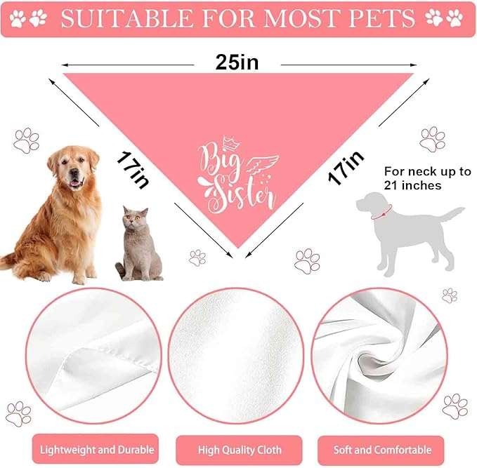 Big Sister Big Brother Dog Bandanas, Adjustable Double Sided Pet Bandana for Pregnancy Announcement, Triangle Scarf for Small Medium Large Dogs, Puppy Sibling Reveal Accessories 2 Pack