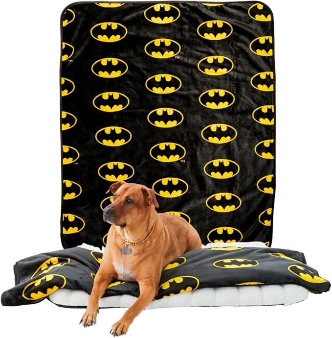 Franco Pet Batman DC Comics Bat Shield Logo XL Oversized Super Soft Cozy Waterproof Sherpa-Backed Blanket Throw for Large Dogs, Couch/Bed/Car, 60x80 (Officially Licensed Product)