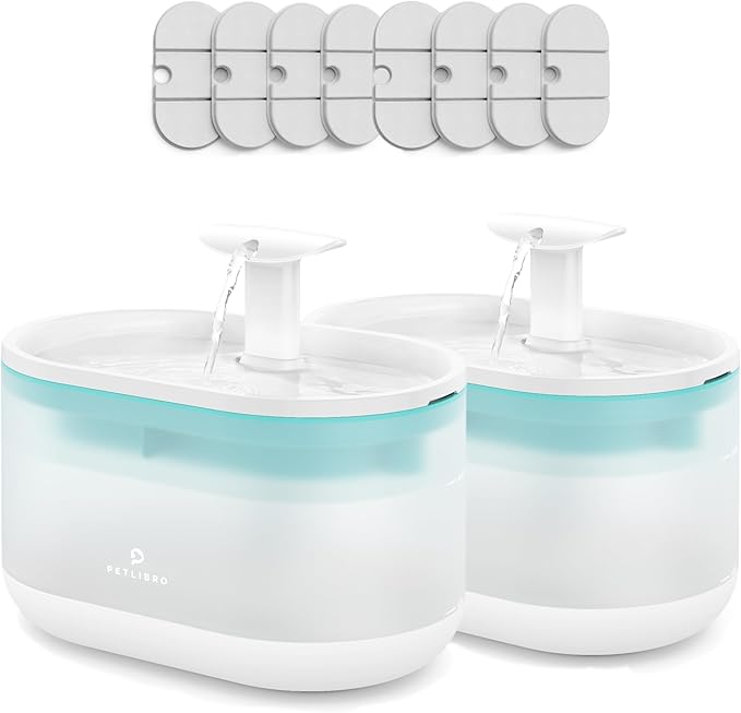 PETLIBRO Cat Water Fountain 2-Pack for Multi-Pet Homes, Ultra Quiet Automatic Pet Water Fountain with Two Flow Modes, 71oz/2.1L Visible Water Level