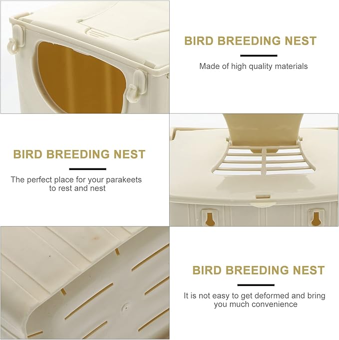 TEHAUX Parrot Breeding Box 5.1X3.9X5.1In Plastic Nesting Box Cage Mounted Bird House for Cockatiel Budgie Finch Conure with Hinged Cover Easy Clean