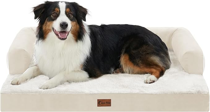 Orthopedic Dog Beds for Large Sized Dogs, Waterproof Egg Crate Foam Medium Dog Couch Beds for Crate 35x22Inch, Washable Pet Beds with Removable Cover and Nonskid Bottom, Beige