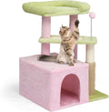 VINGLI Cat Tree, 27 inch Small Cat Tower with Scratching Post and Pad, Cat Condo for Indoor Kittens Padded Top Bed, Cats Indoor Activity Center (Pink & Green)