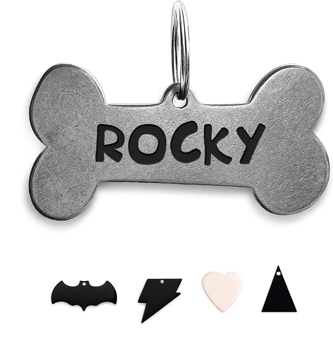 316 Surgical Grade Stainless Steel Personalized Dog & Cat ID Tags - Engraved Name or Text for Pet Collar Accessories, Original Funny Shapes (Bone)
