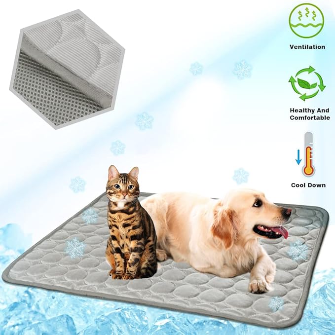 Washable Dog Cooling Mat Ice Silk Pet Self Cooling Pad Blanket for Indoor & Outdoor Car Seats (Grey, 28x22 in)